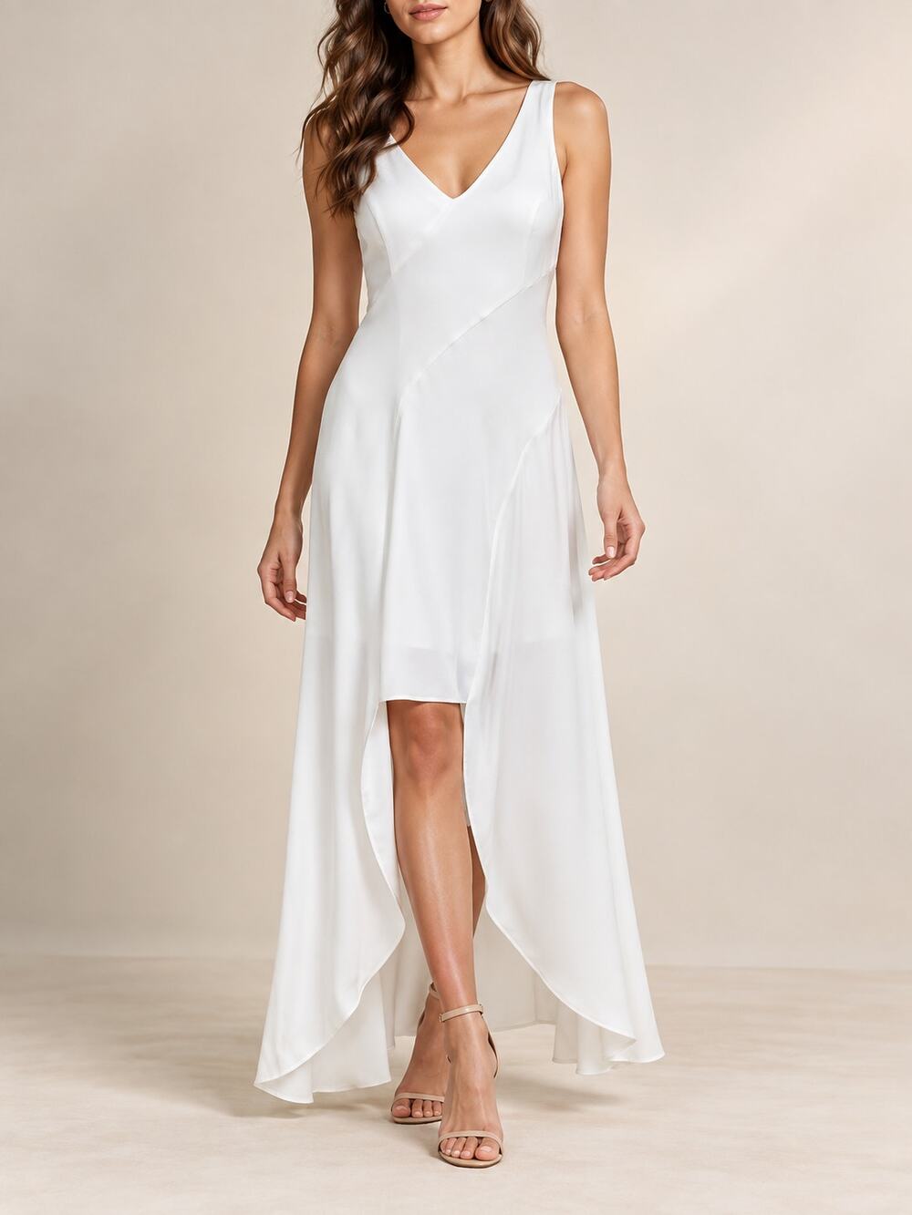 BCBG Maxazria High Low Maxi Dress Womens 0 White Sleeveless Bridal Wedding
